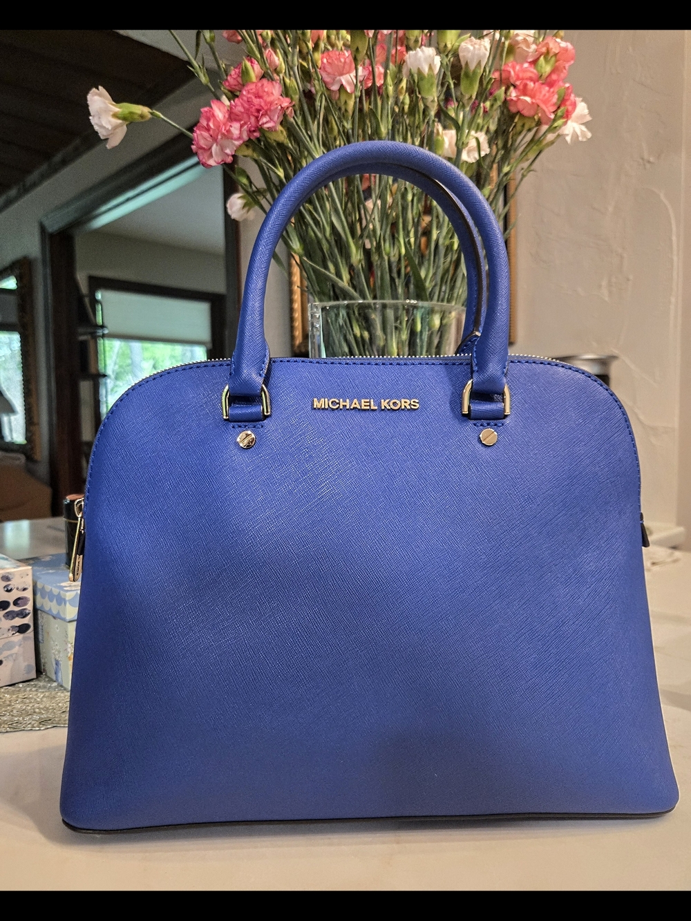 MICHAEL KORS Women's Saffiano Leather Dome Satchel - Blue